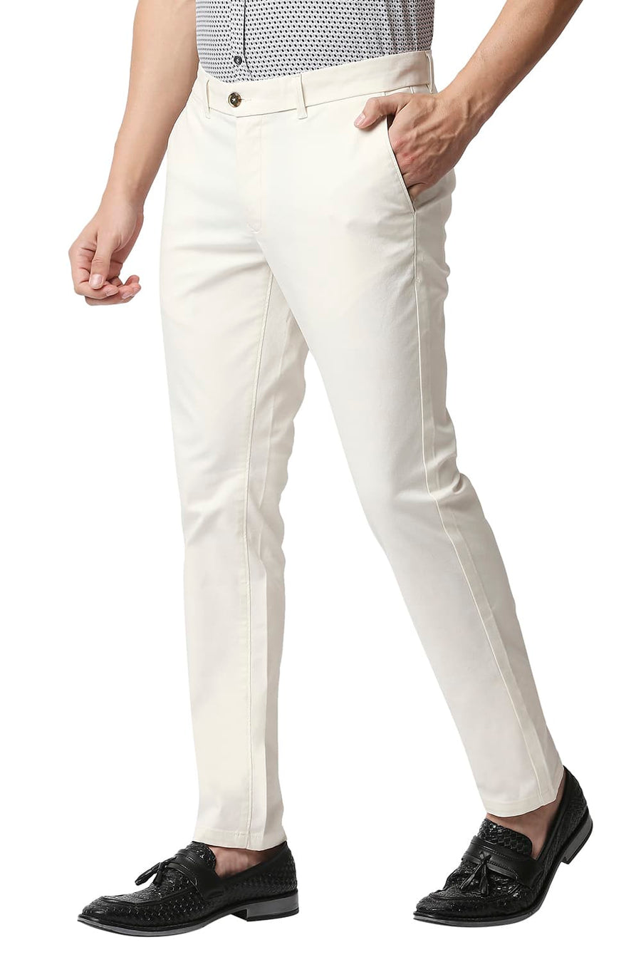 BASICS TAPERED FIT WHISPER ECRU STRETCH TROUSERS