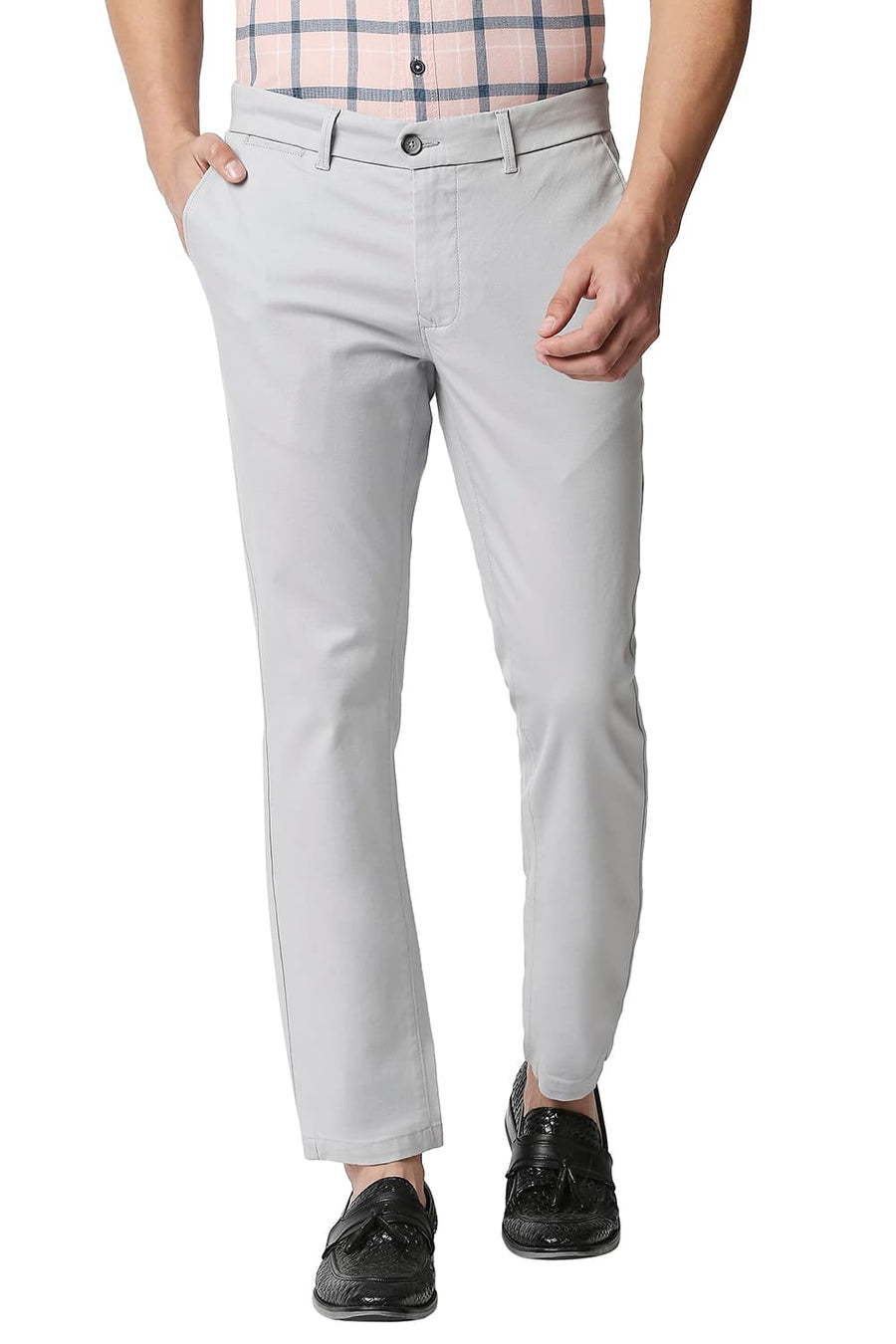 BASICS TAPERED FIT GLACIER GREY STRETCH TROUSERS