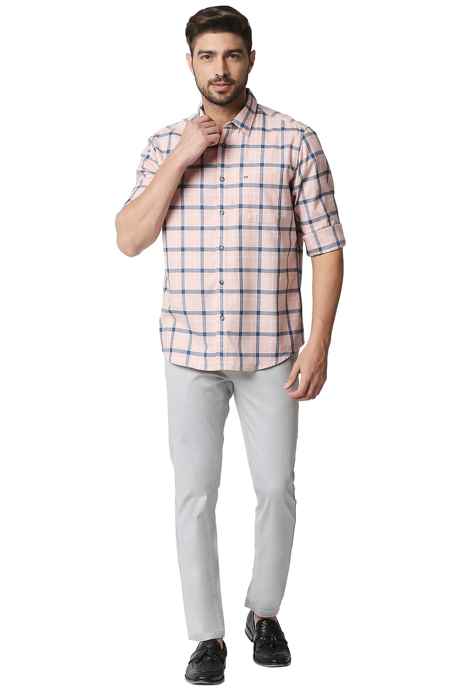 BASICS TAPERED FIT GLACIER GREY STRETCH TROUSERS