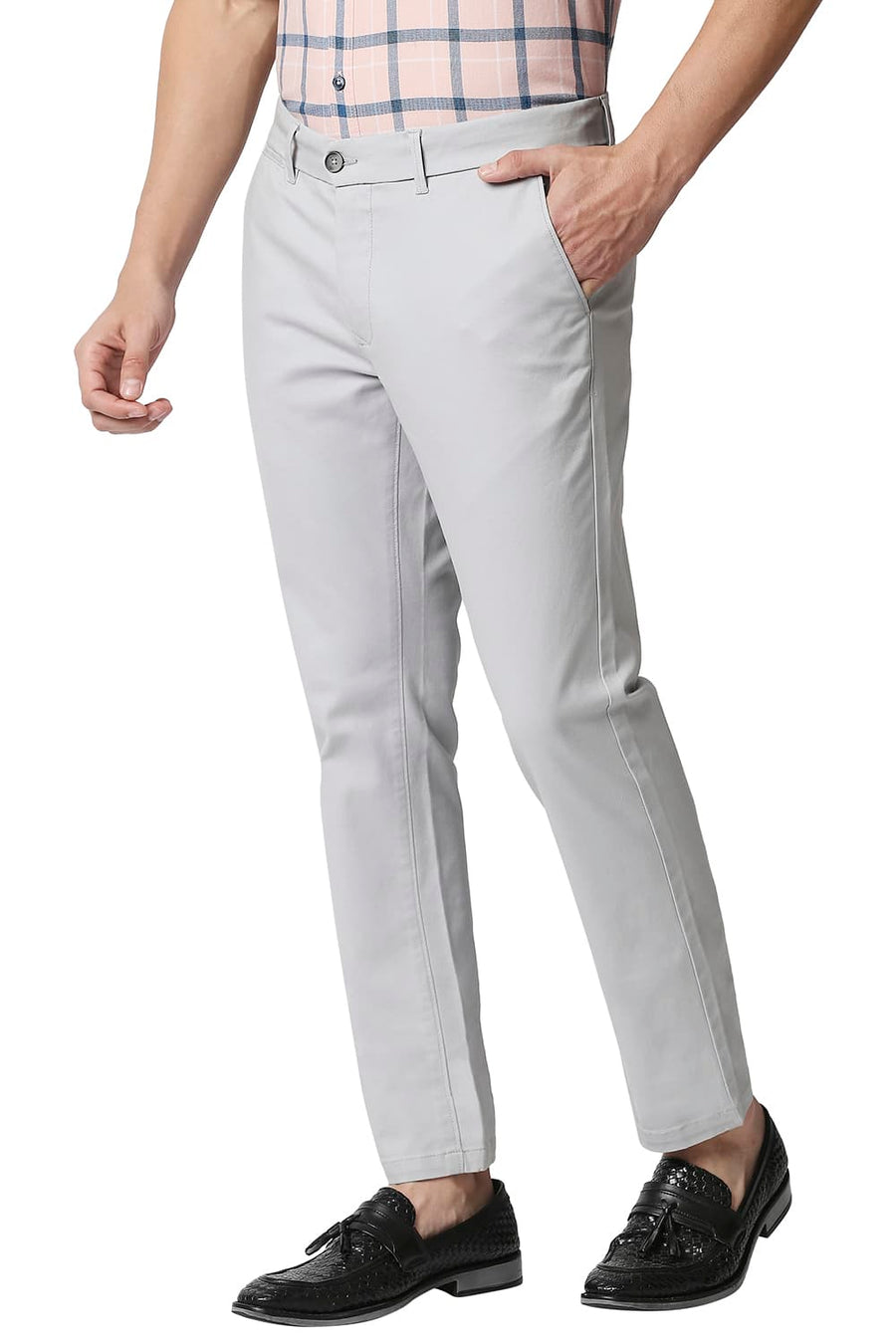 BASICS TAPERED FIT GLACIER GREY STRETCH TROUSERS