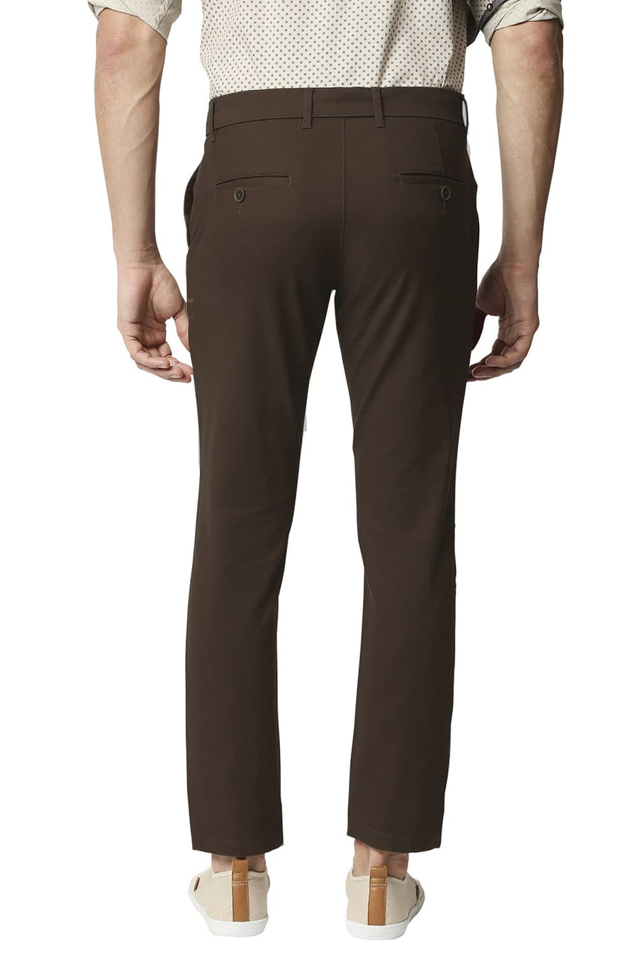 BASICS TAPERED FIT DOWNTOWN BROWN STRETCH TROUSERS
