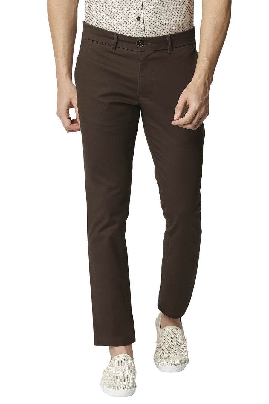 BASICS TAPERED FIT DOWNTOWN BROWN STRETCH TROUSERS
