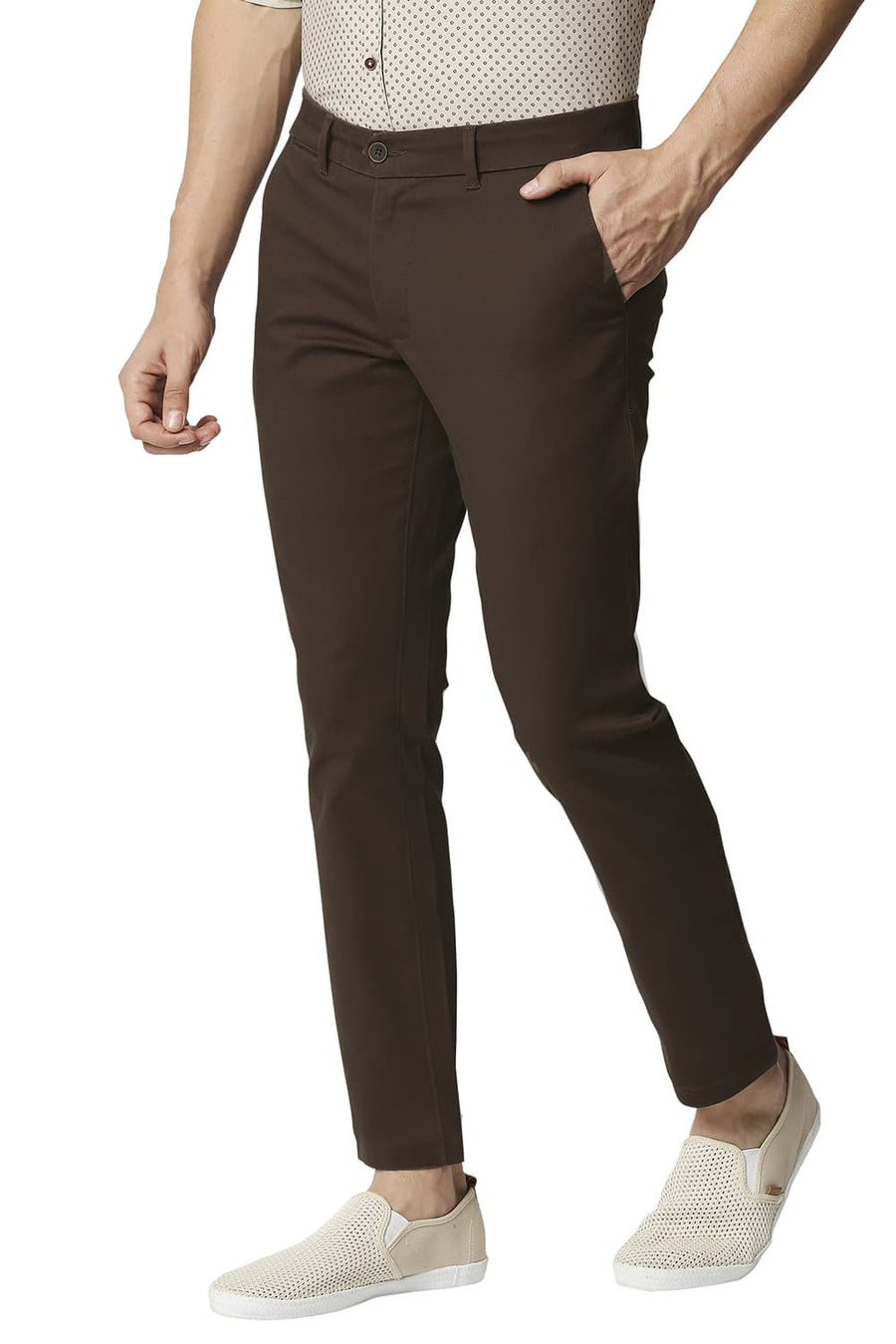 BASICS TAPERED FIT DOWNTOWN BROWN STRETCH TROUSERS