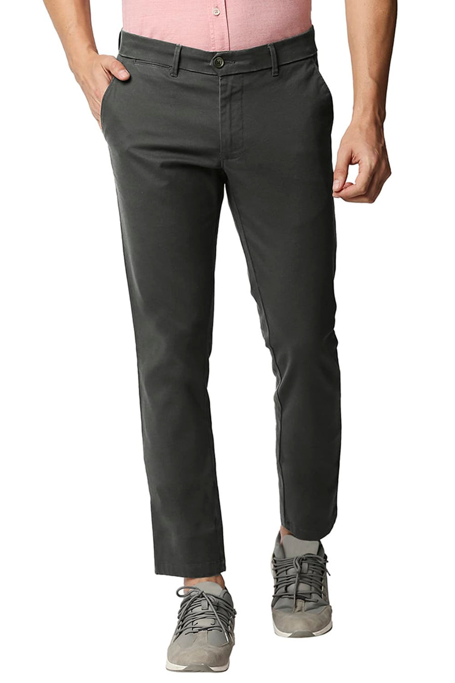 BASICS TAPERED FIT UNEXPLORED GREY STRETCH TROUSERS