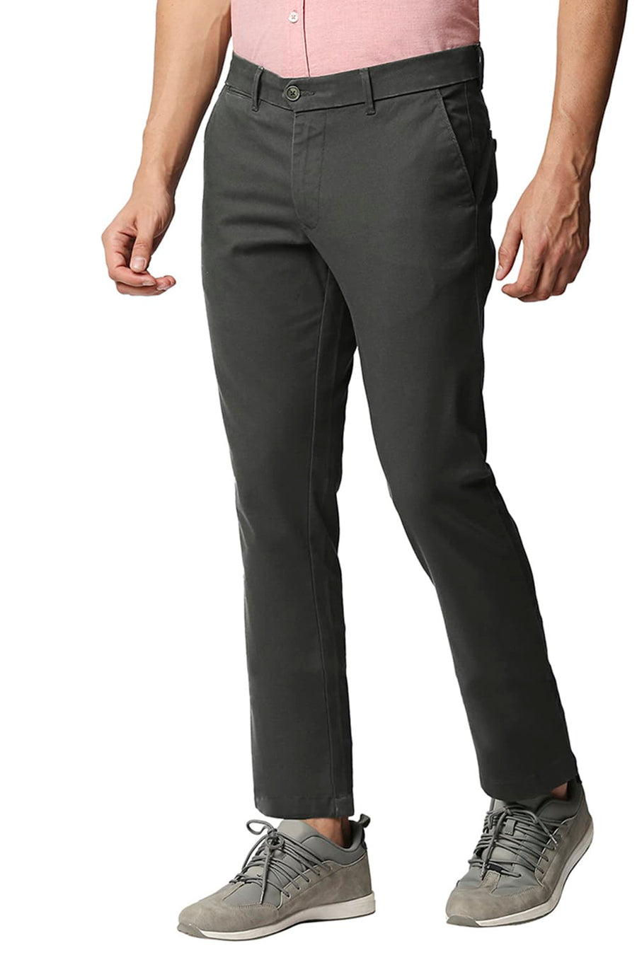 BASICS TAPERED FIT UNEXPLORED GREY STRETCH TROUSERS