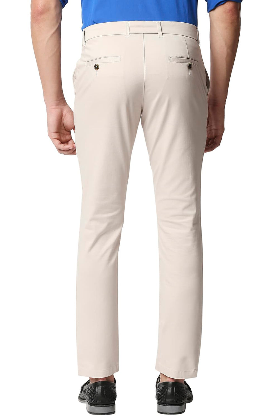 BASICS TAPERED FIT GARDENIA BEIGE STRETCH TROUSERS