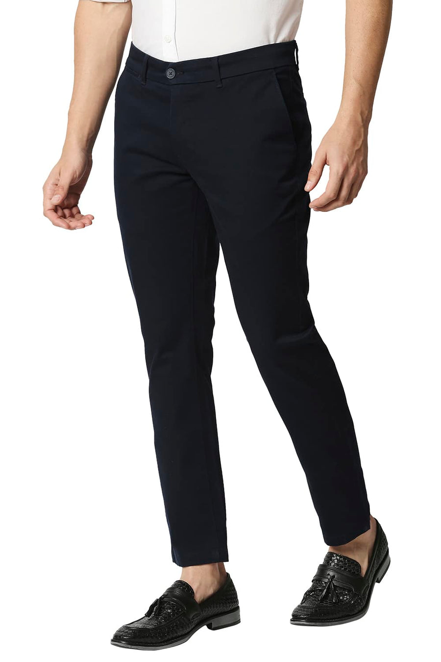 BASICS TAPERED FIT INKWELL NAVY STRETCH TROUSERS