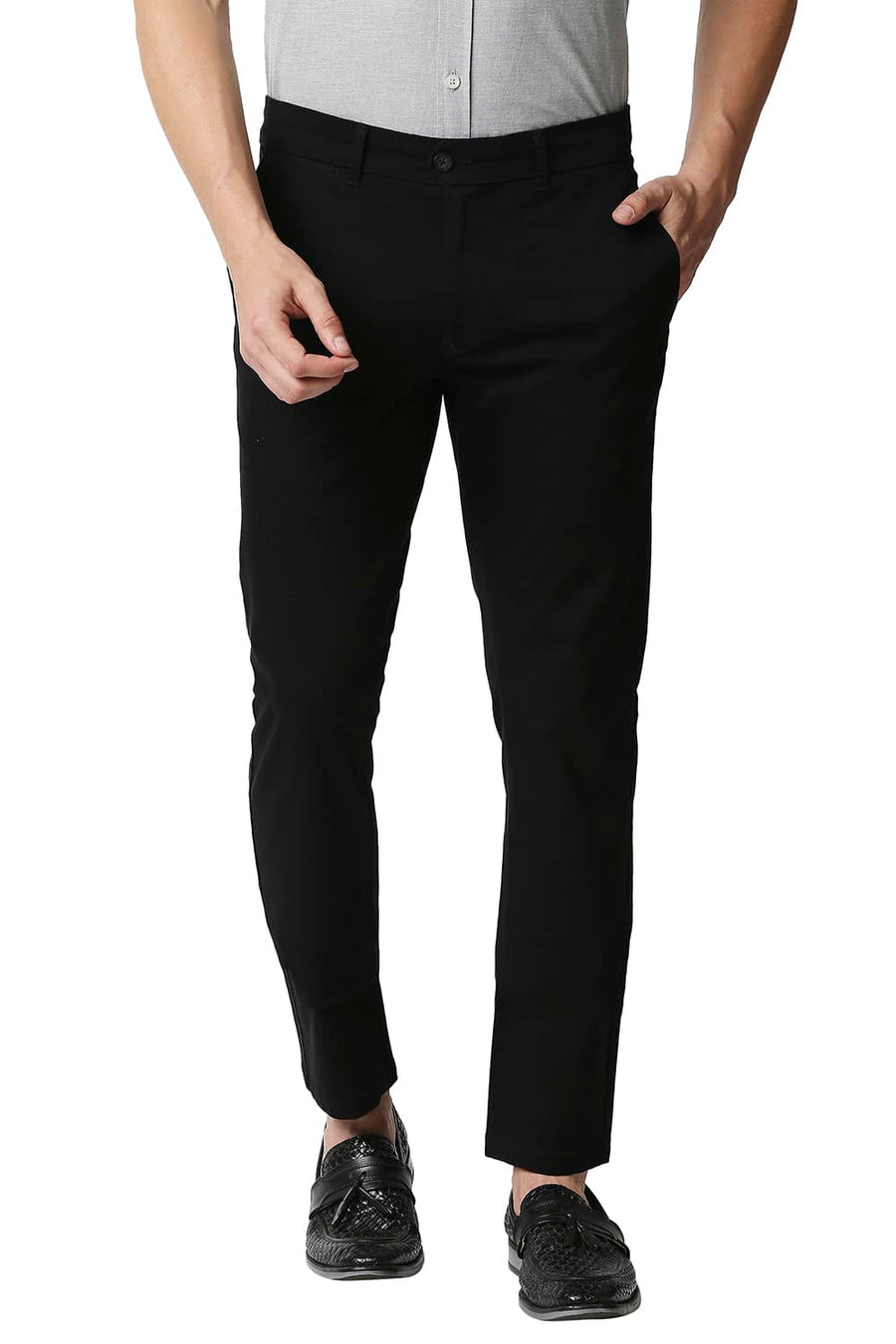 BASICS TAPERED FIT PIRATE BLACK STRETCH TROUSERS