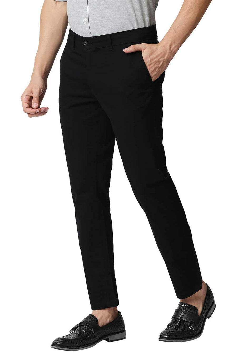 BASICS TAPERED FIT PIRATE BLACK STRETCH TROUSERS