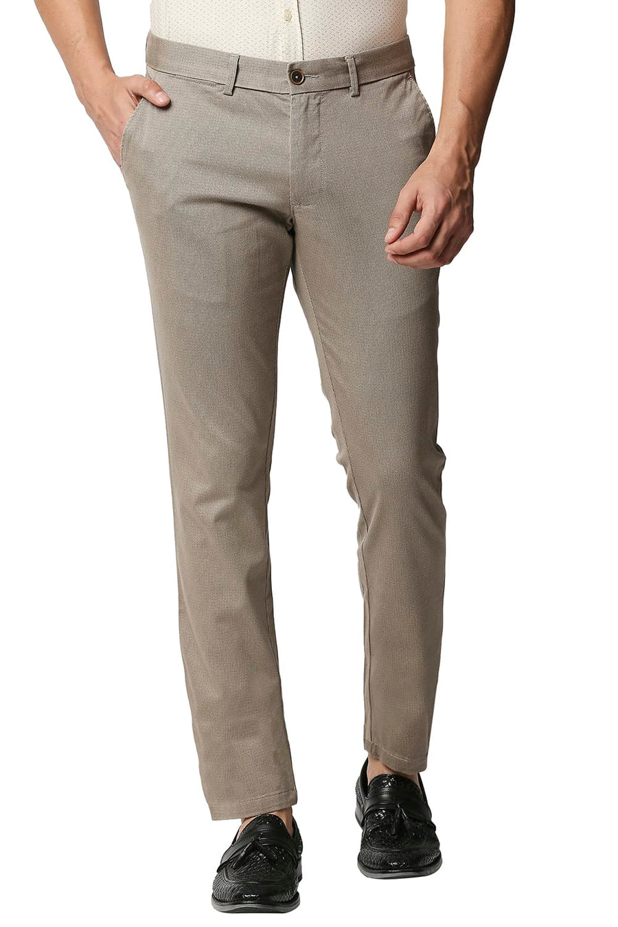 BASICS TAPERED FIT SAGE BROWN STRETCH TROUSERS