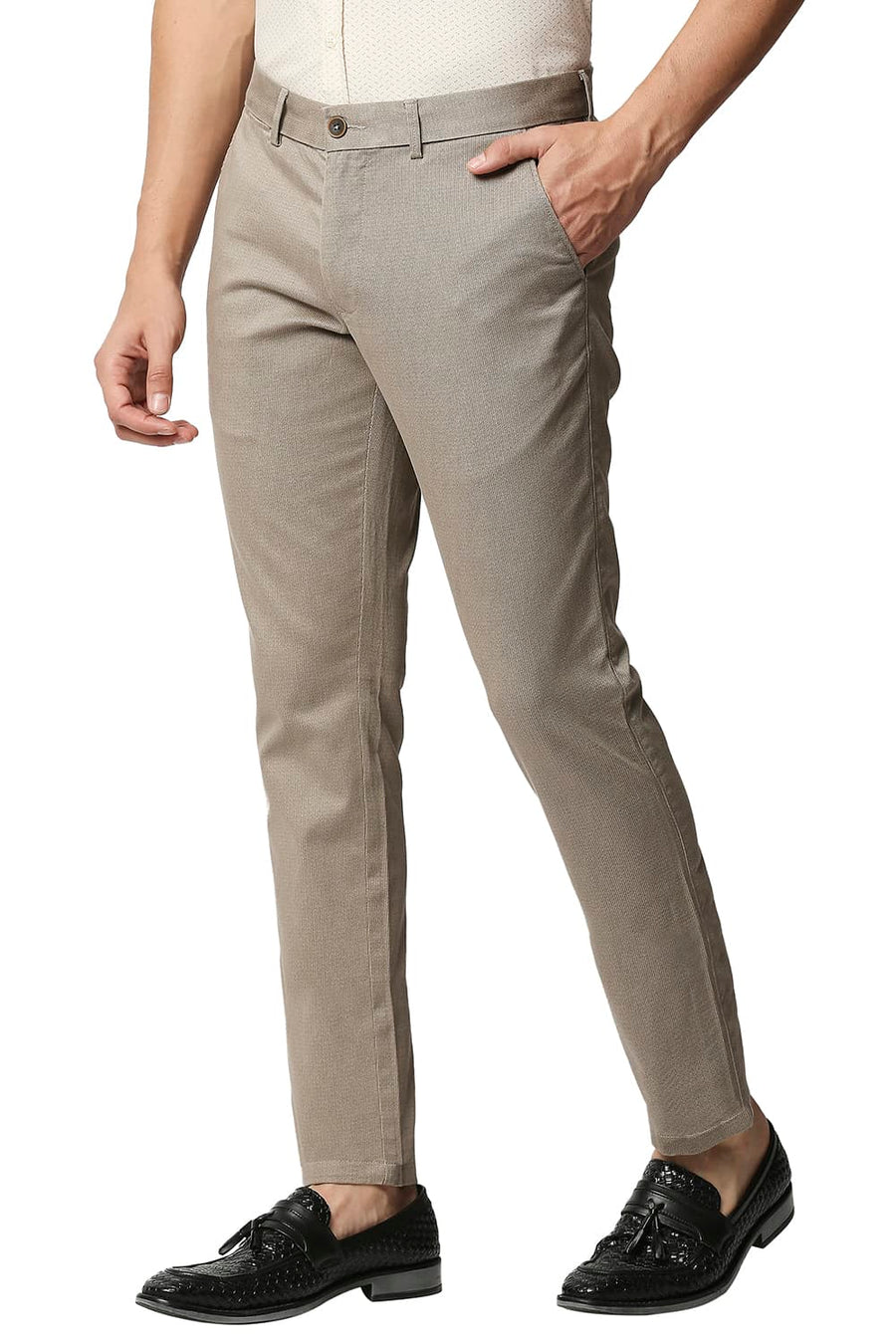 BASICS TAPERED FIT SAGE BROWN STRETCH TROUSERS