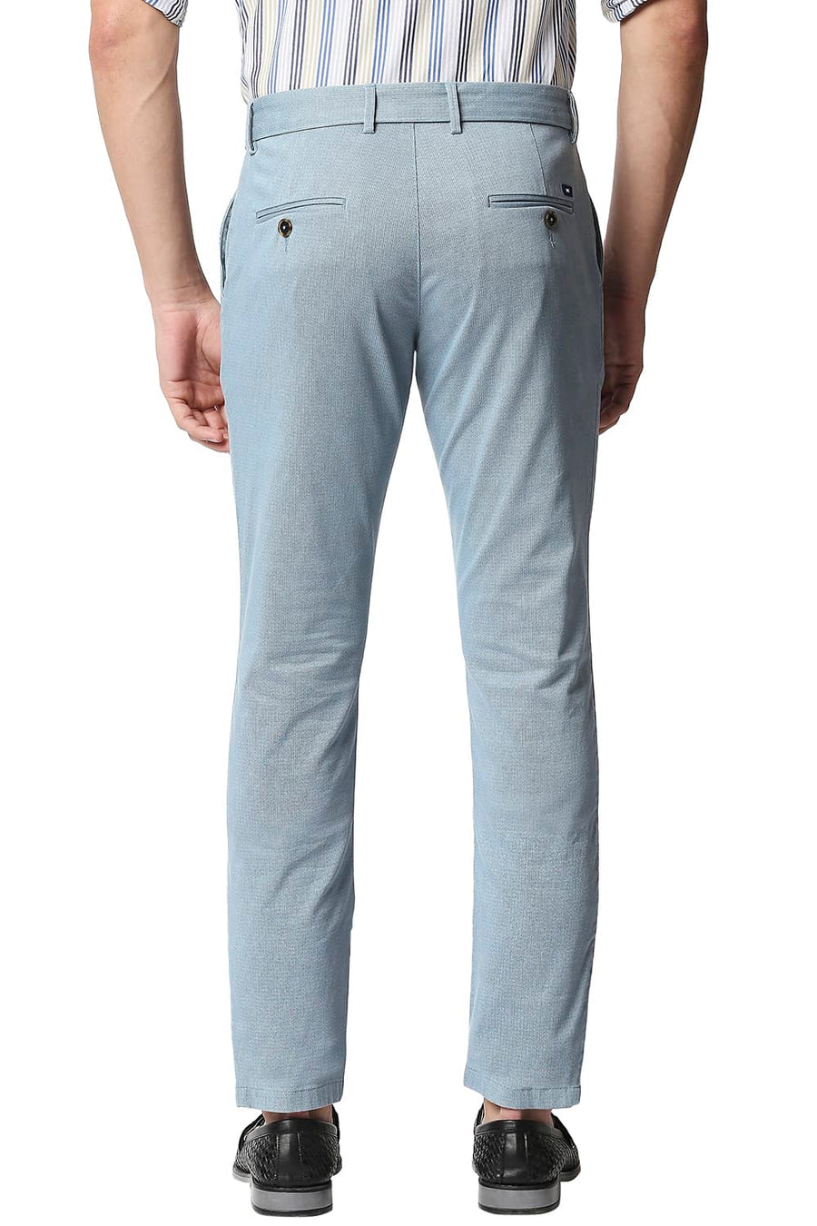 BASICS TAPERED FIT OMPHALODES BLUE STRETCH TROUSERS