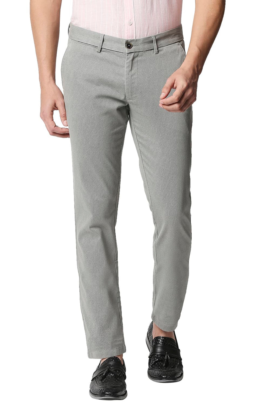 BASICS TAPERED FIT SLATE GREY STRETCH TROUSERS
