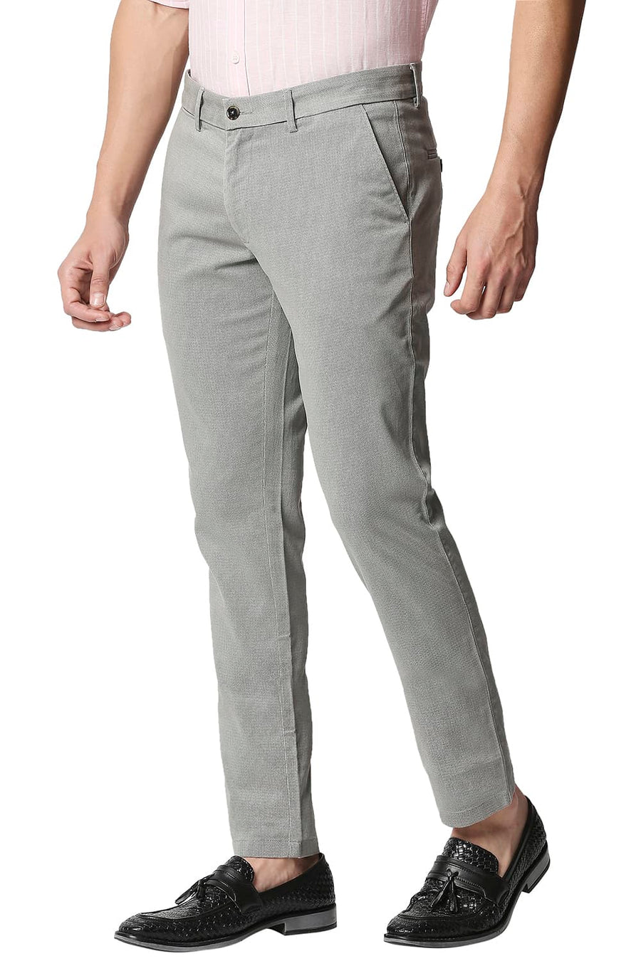 BASICS TAPERED FIT SLATE GREY STRETCH TROUSERS