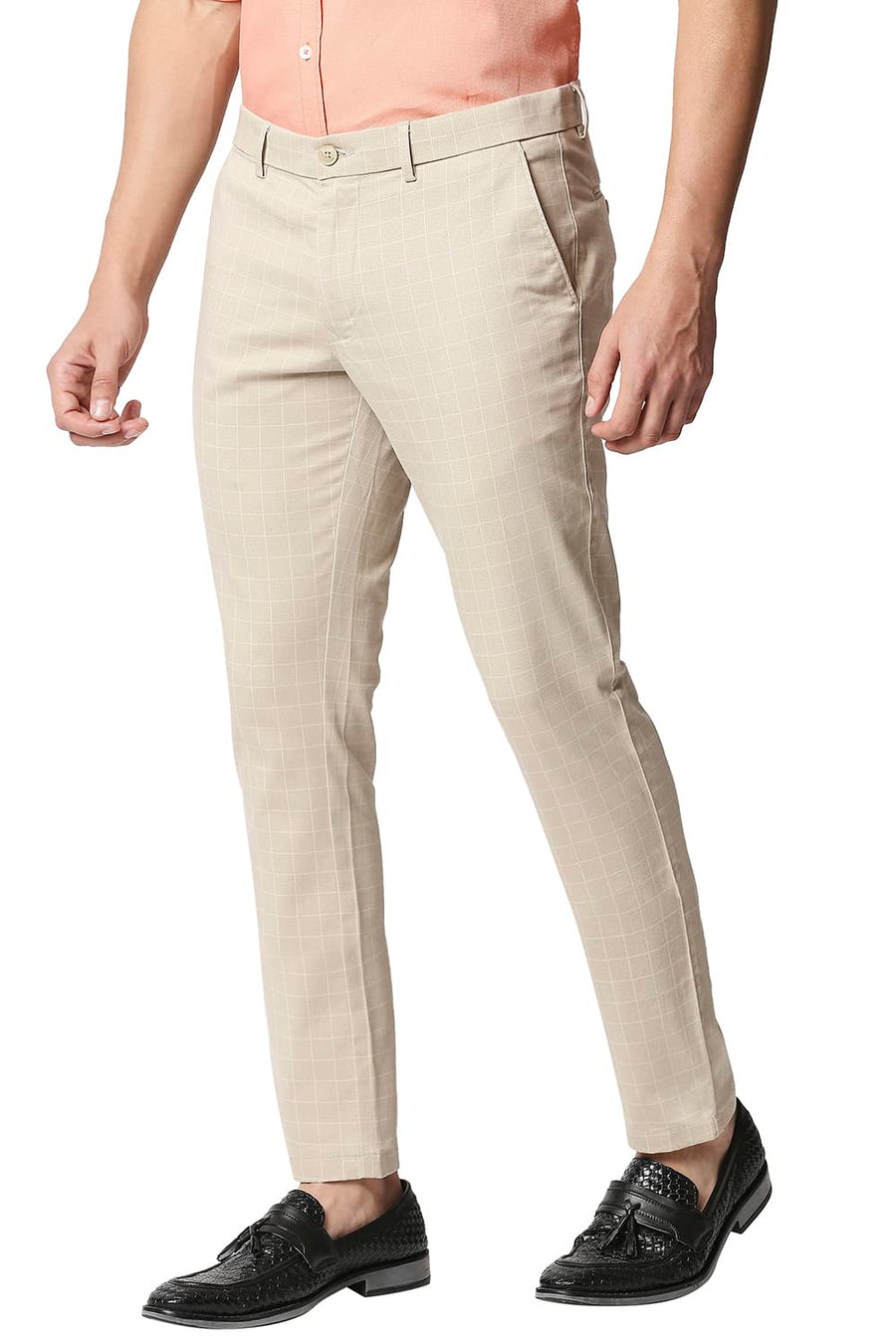 BASICS TAPERED FIT SAND ECRU STRETCH TROUSERS
