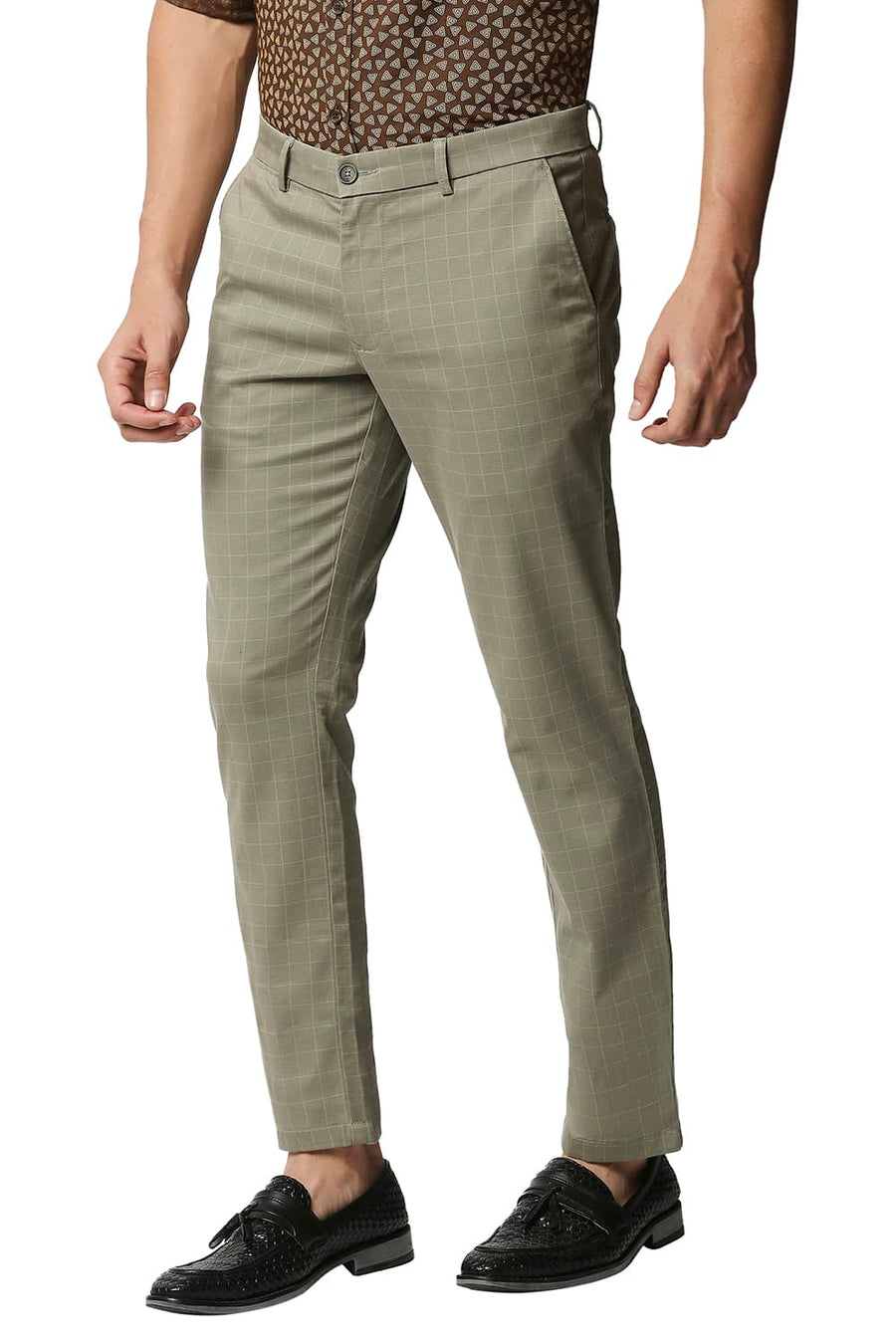 BASICS TAPERED FIT SEAGRASS GREEN STRETCH TROUSERS
