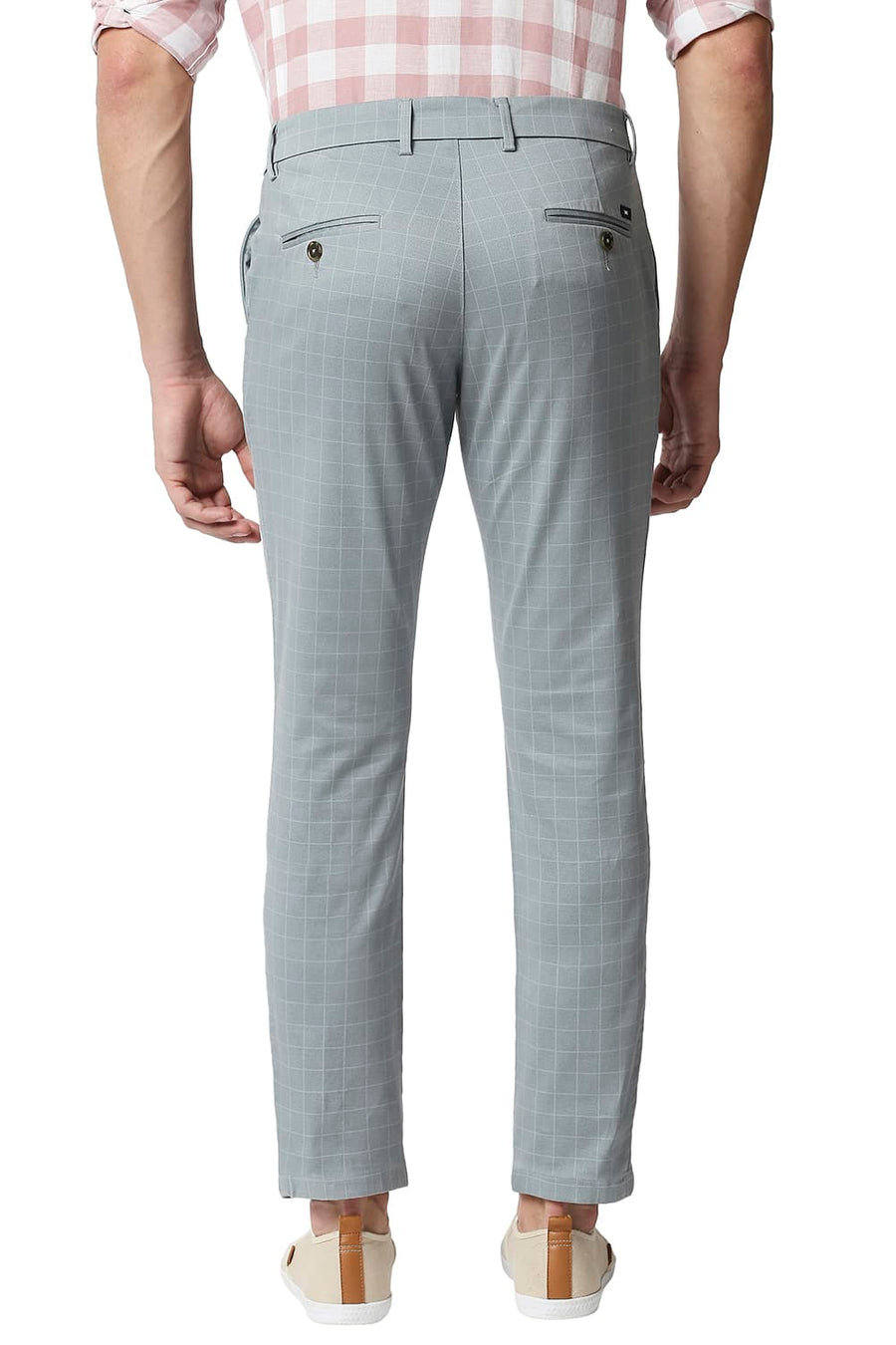 BASICS TAPERED FIT GRAY MIST BLUE STRETCH TROUSERS