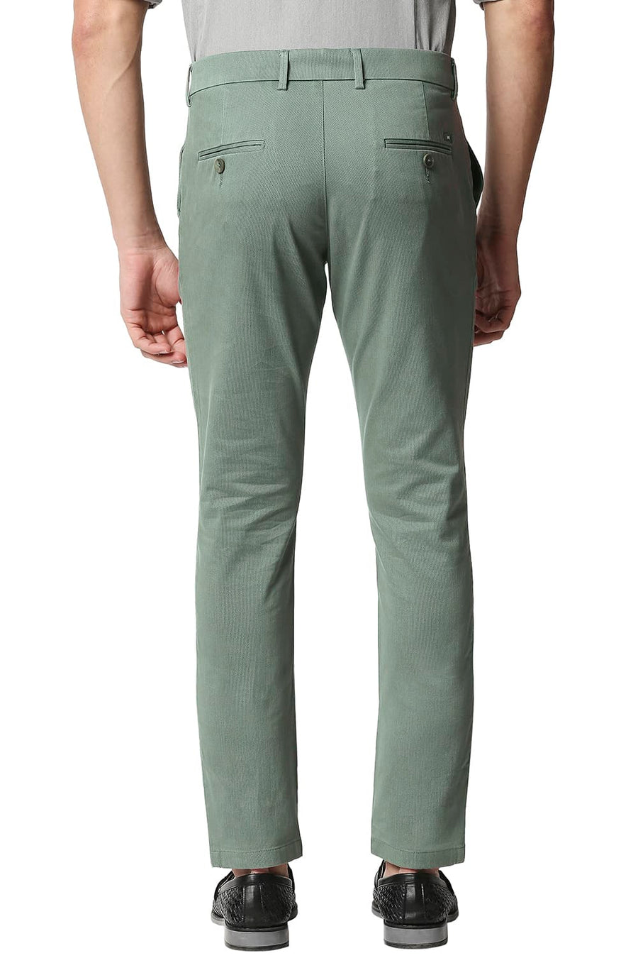 BASICS TAPERED FIT SEA SPRAY GREEN STRETCH TROUSERS