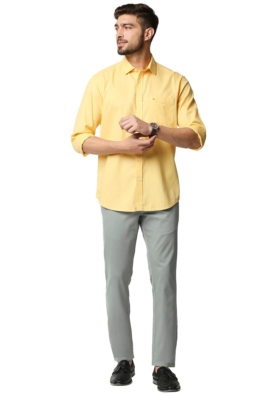 BASICS TAPERED FIT STORM GREY STRETCH TROUSERS