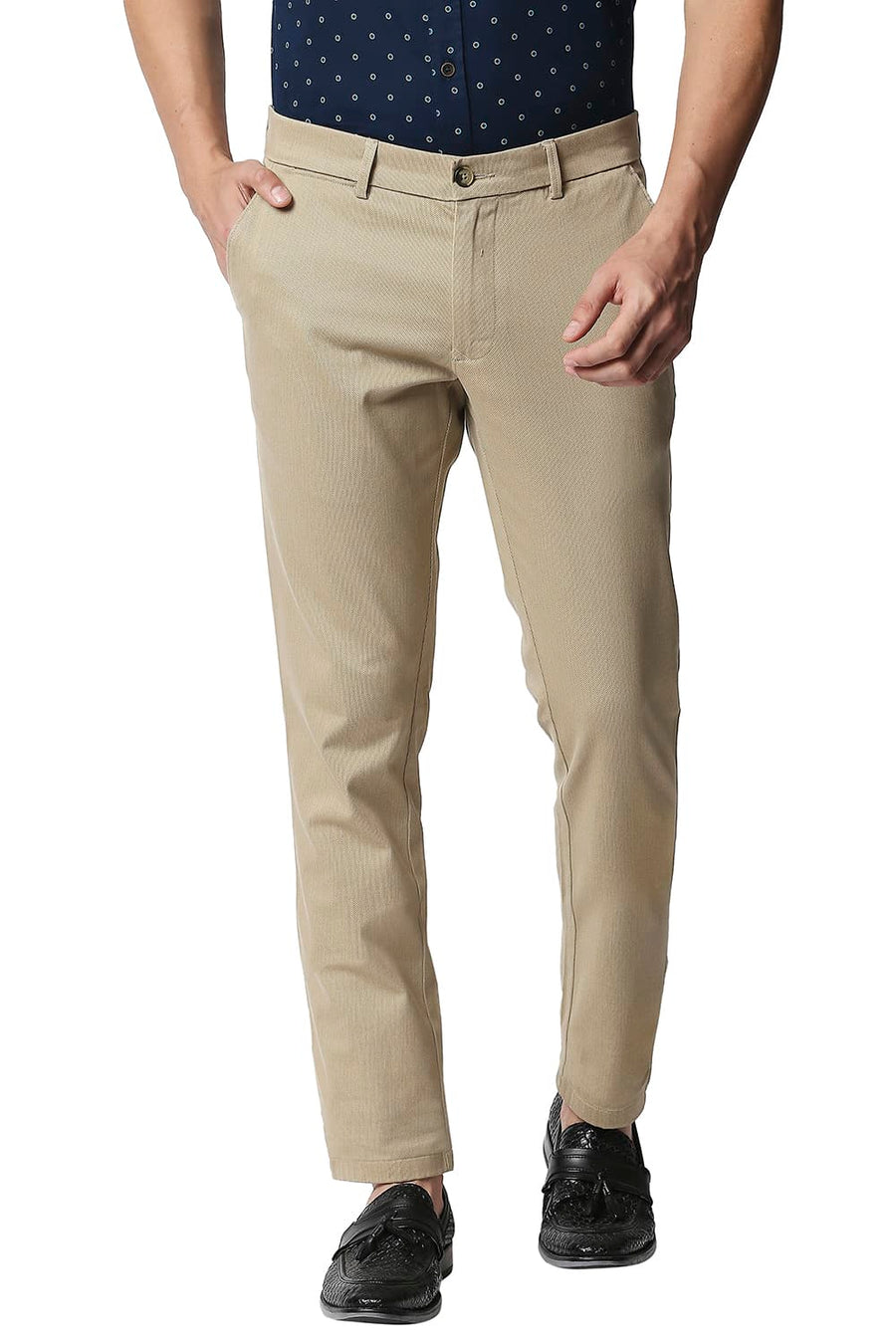 BASICS TAPERED FIT SAFARI KHAKHI STRETCH TROUSERS