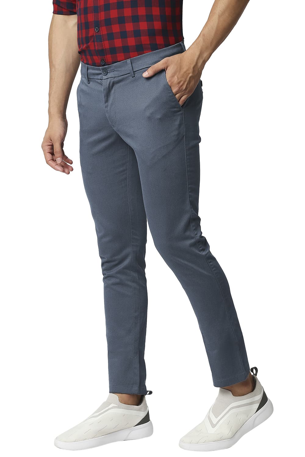 BASICS TAPERED FIT STRETCH PRINTED TROUSERS