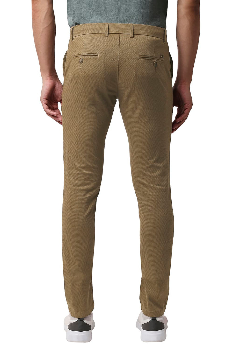 BASICS TAPERED FIT CINNAMON BROWN STRETCH PRINTED TROUSERS