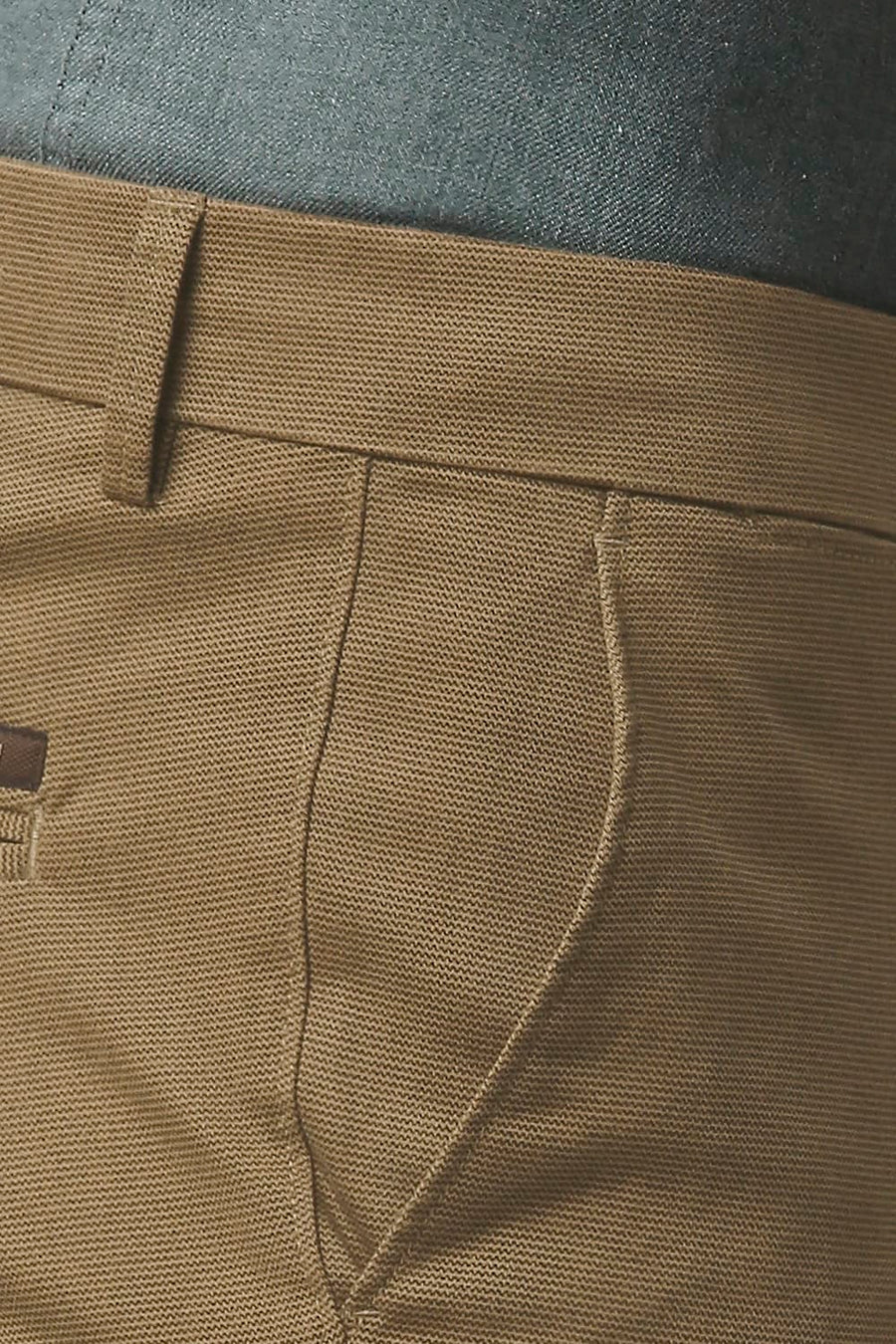 BASICS TAPERED FIT CINNAMON BROWN STRETCH PRINTED TROUSERS