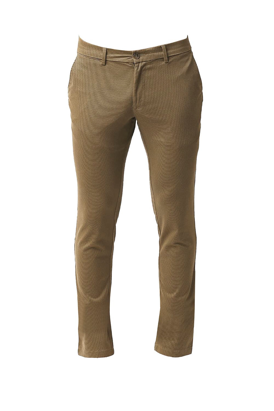 BASICS TAPERED FIT CINNAMON BROWN STRETCH PRINTED TROUSERS