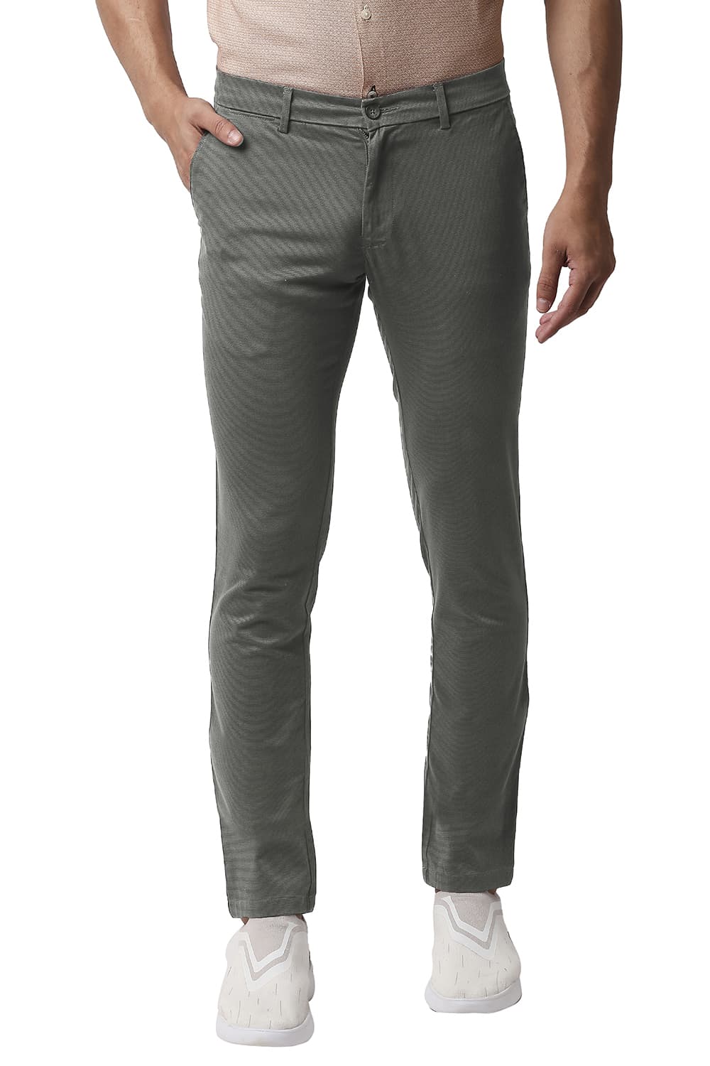 BASICS TAPERED FIT STRETCH PRINTED TROUSERS