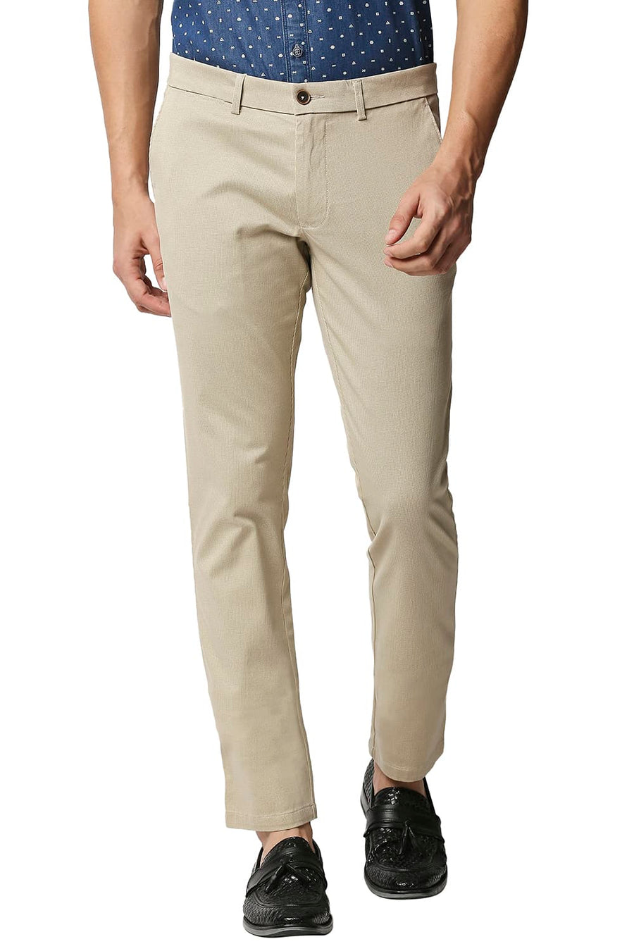 BASICS TAPERED FIT PISTACHIO KHAKHI STRETCH TROUSERS