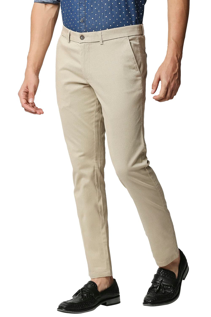 BASICS TAPERED FIT PISTACHIO KHAKHI STRETCH TROUSERS