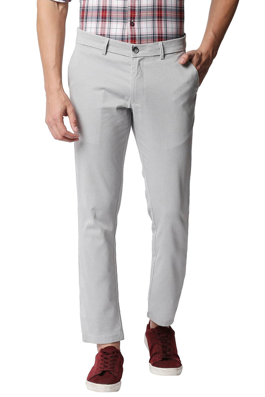 BASICS TAPERED FIT HARBOR GREY STRETCH TROUSERS