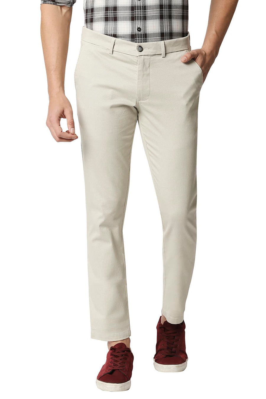 BASICS TAPERED FIT TOFU STONE STRETCH TROUSERS