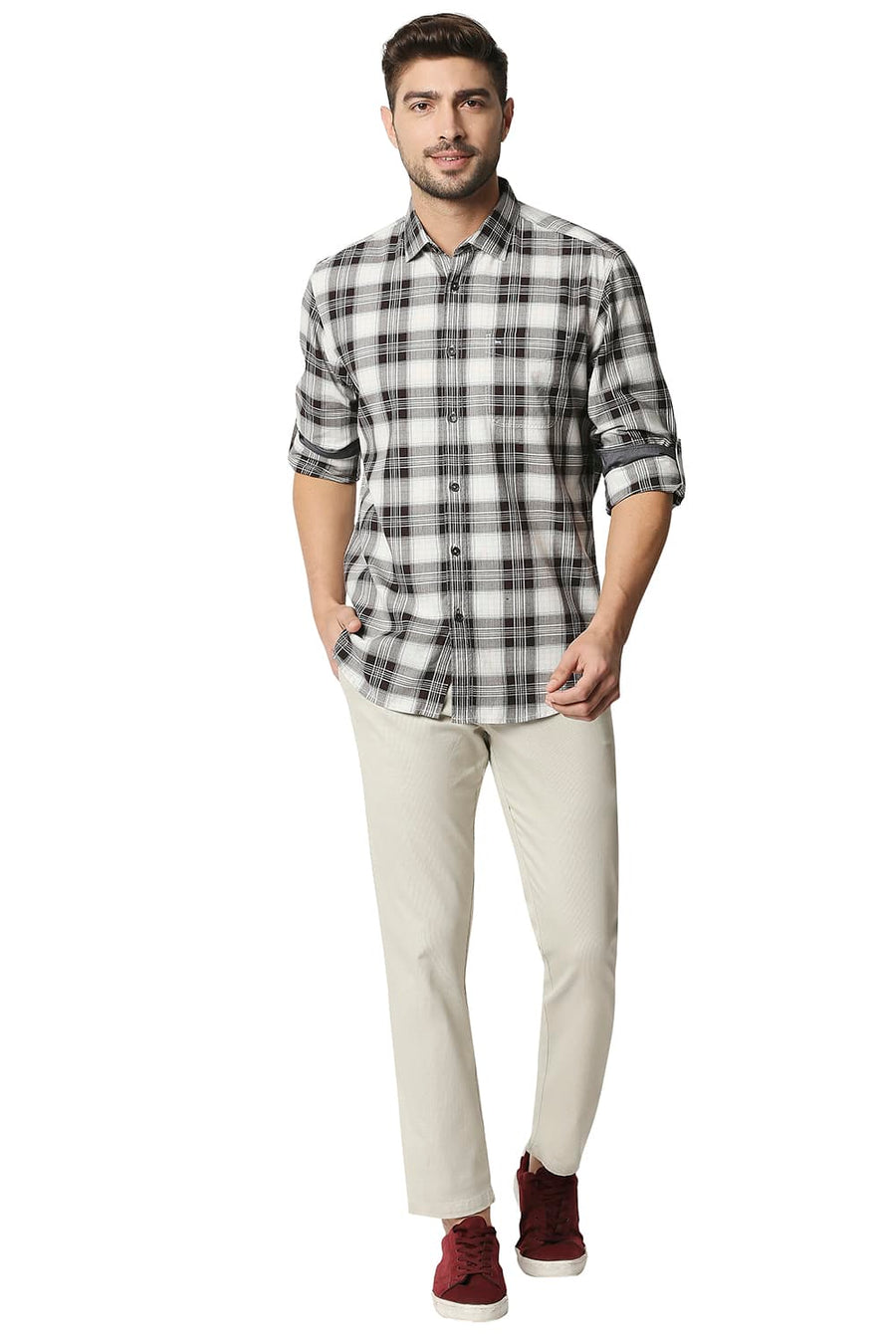 BASICS TAPERED FIT TOFU STONE STRETCH TROUSERS