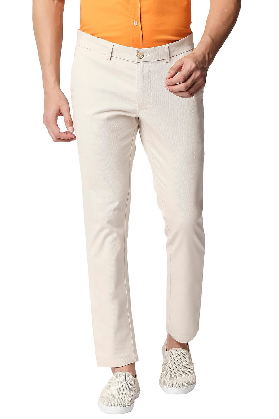 BASICS TAPERED FIT SANDSHELL ECRU STRETCH TROUSERS