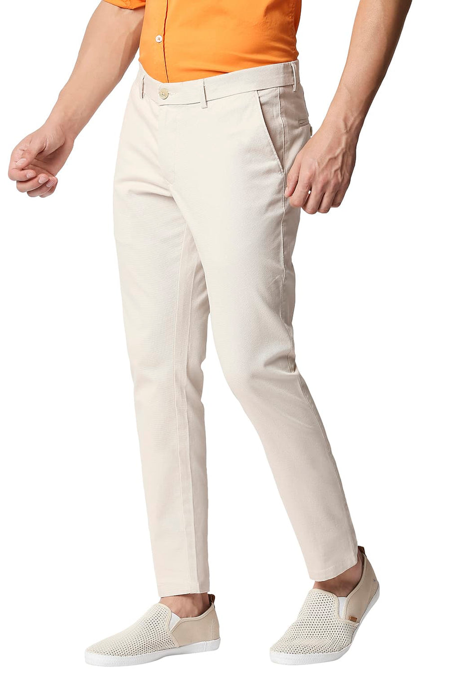 BASICS TAPERED FIT SANDSHELL ECRU STRETCH TROUSERS