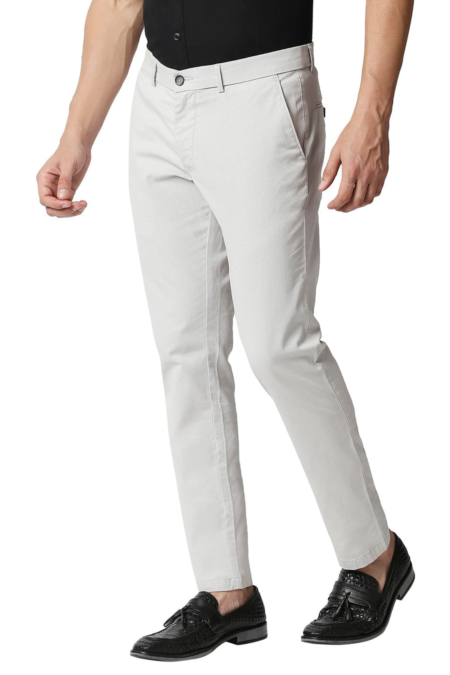 BASICS TAPERED FIT OYSTER GREY STRETCH TROUSERS