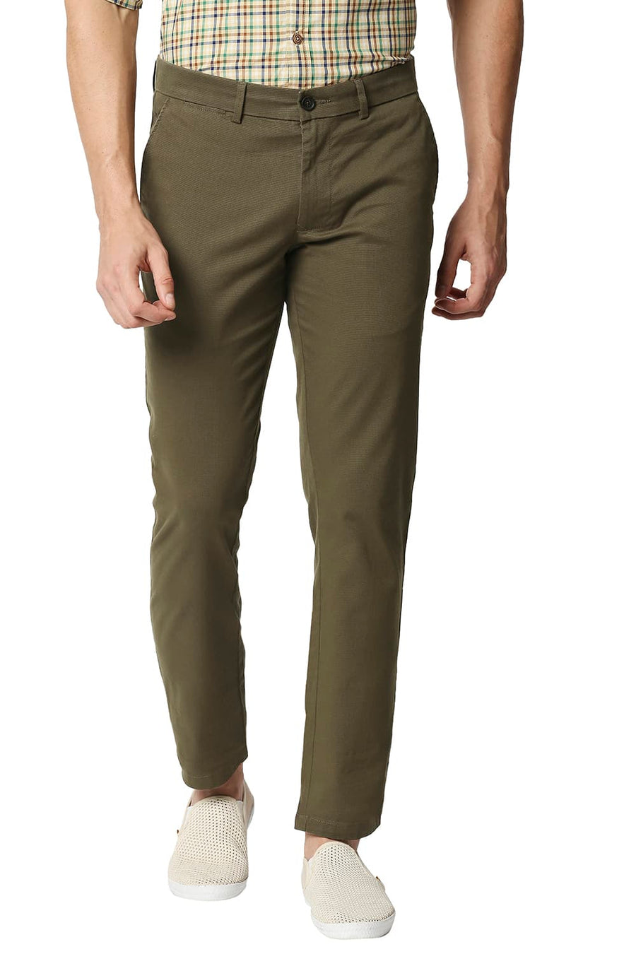BASICS TAPERED FIT COCOA BROWN STRETCH TROUSERS
