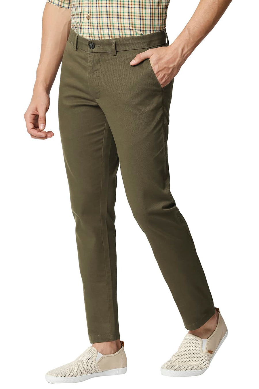 BASICS TAPERED FIT COCOA BROWN STRETCH TROUSERS