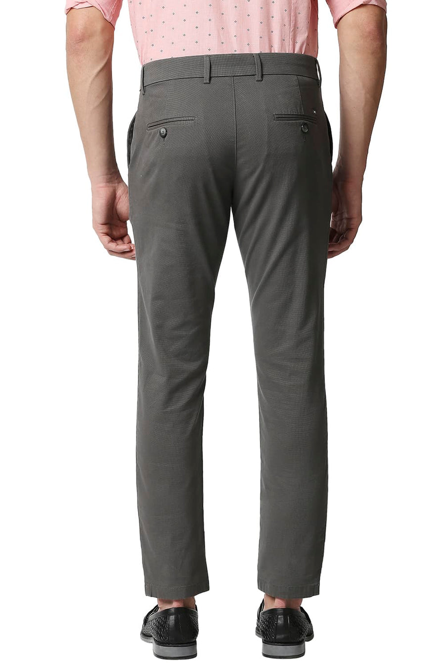 BASICS TAPERED FIT GUNMETAL GREY STRETCH TROUSERS