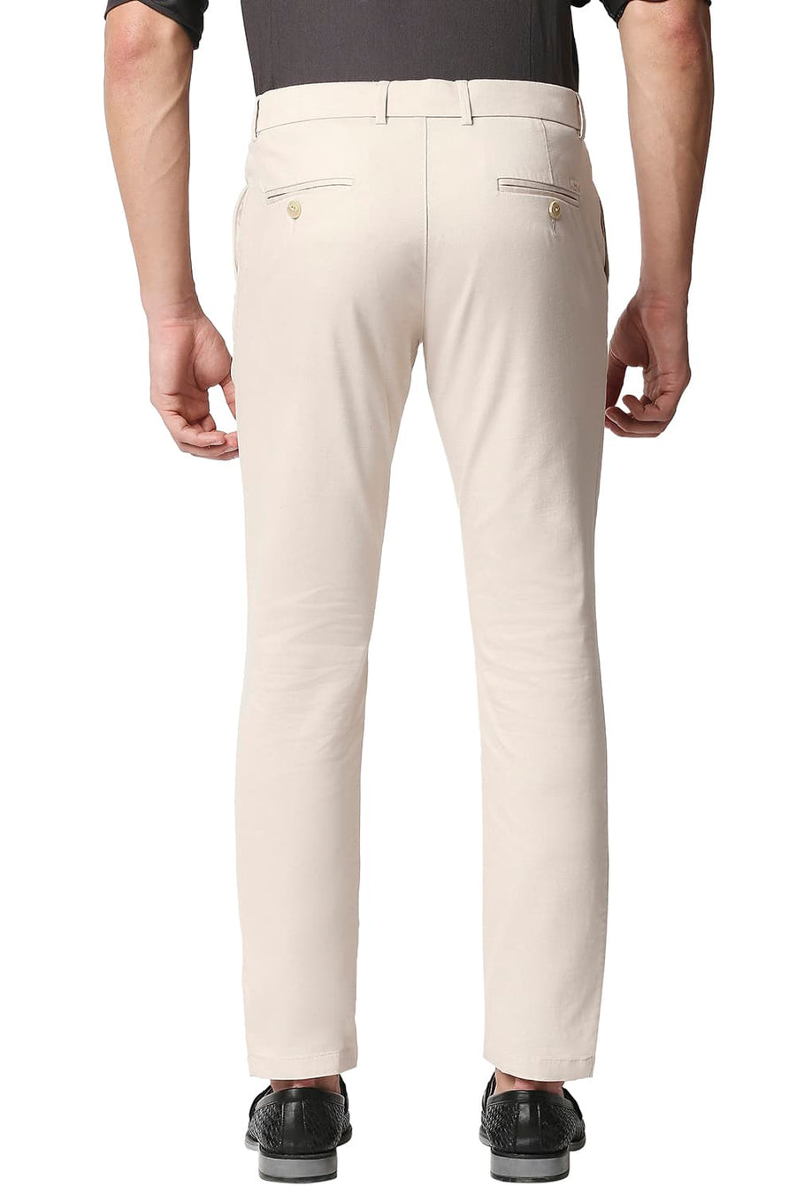 BASICS TAPERED FIT SEA SALT BEIGE STRETCH TROUSERS