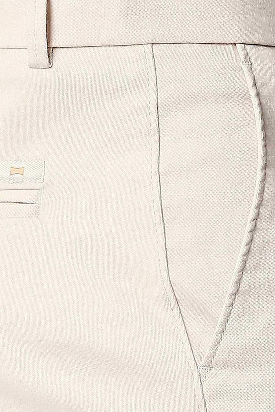 BASICS TAPERED FIT SEA SALT BEIGE STRETCH TROUSERS
