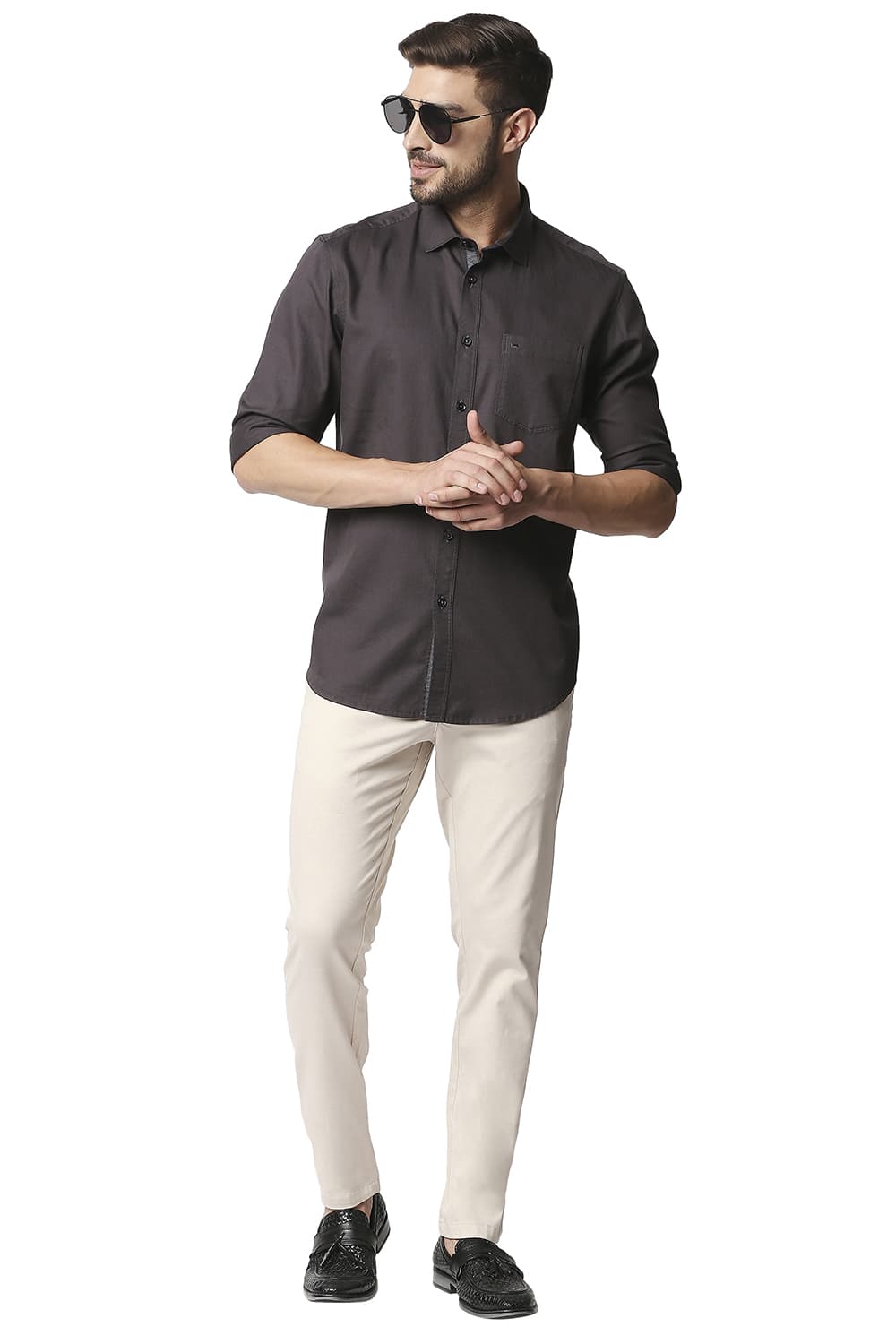 BASICS TAPERED FIT STRETCH TROUSERS