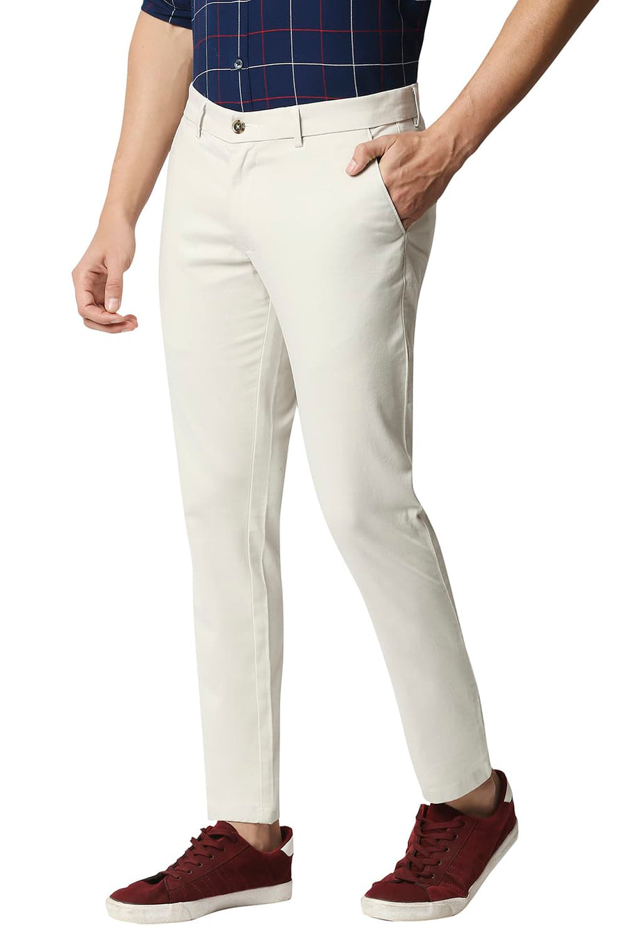 BASICS TAPERED FIT VAPOROUS ECRU STRETCH TROUSERS
