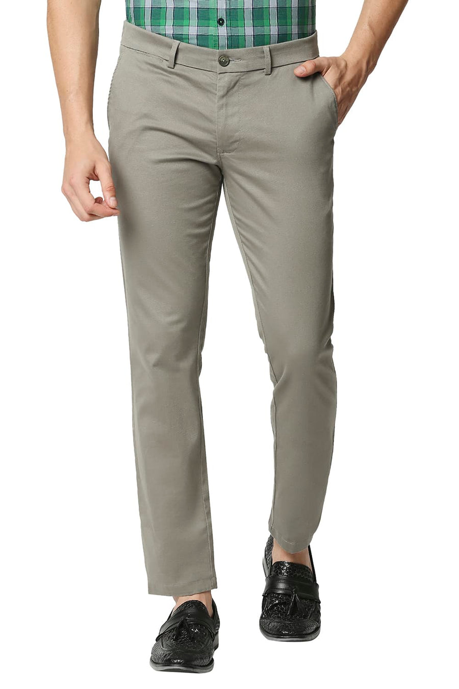 BASICS TAPERED FIT ROCKRIDGE GREY STRETCH TROUSERS