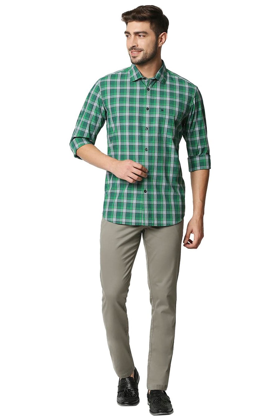 BASICS TAPERED FIT ROCKRIDGE GREY STRETCH TROUSERS