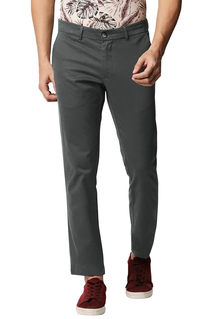 BASICS TAPERED FIT UNEXPLORED GREY STRETCH TROUSERS