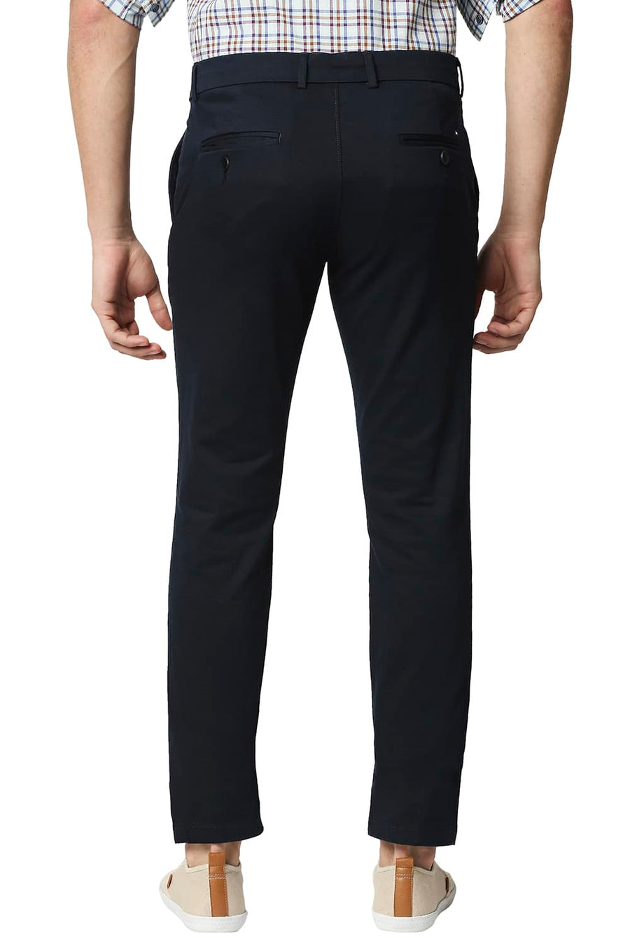 BASICS TAPERED FIT BLUEBERRY NAVY STRETCH TROUSERS