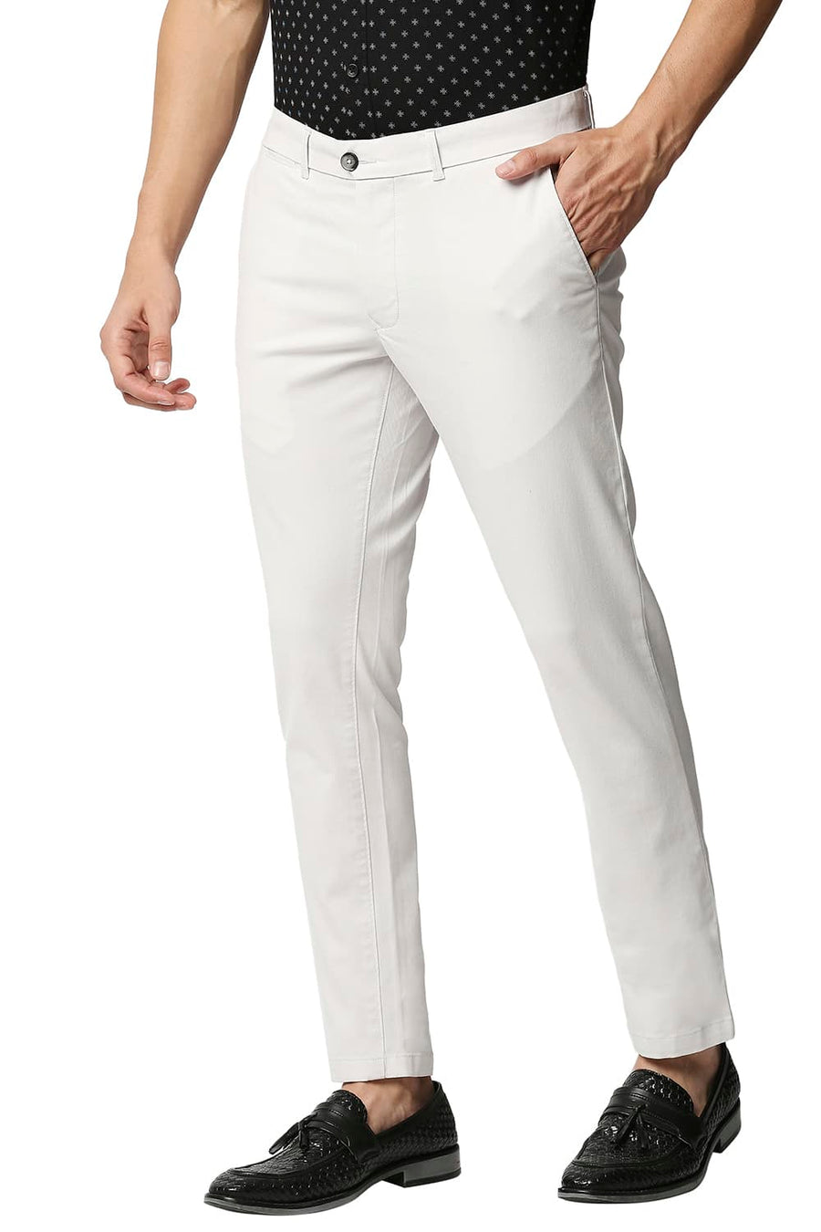 BASICS TAPERED FIT NIMBUS GREY STRETCH TROUSERS