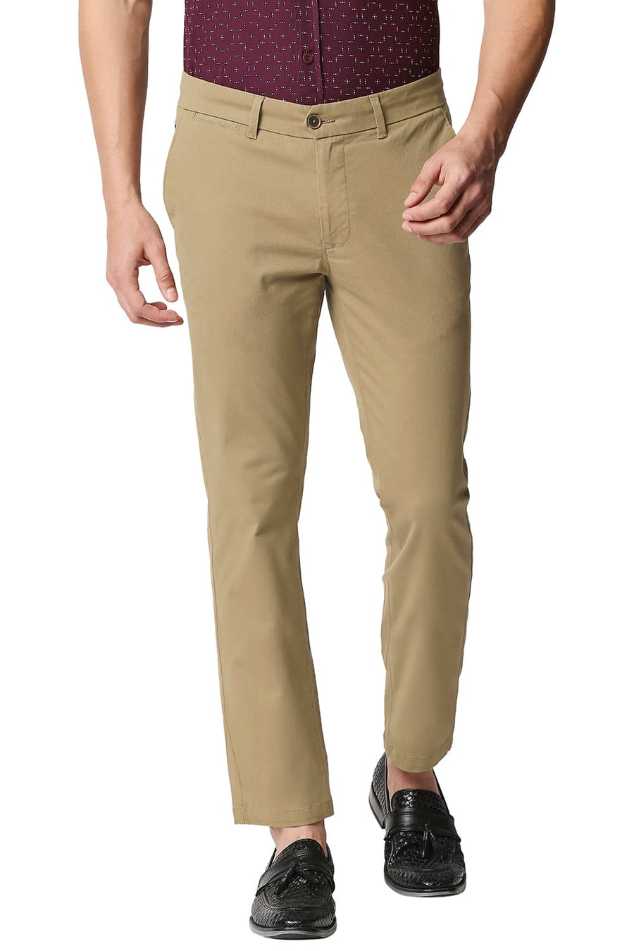 BASICS TAPERED FIT OAK BROWN STRETCH TROUSERS